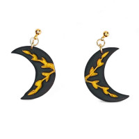 Κρεμαστά σκουλαρίκια ανάγλυφα φεγγάρια σε μαύρο χρυσό από πολυμερικό πηλό Gold elegant lux