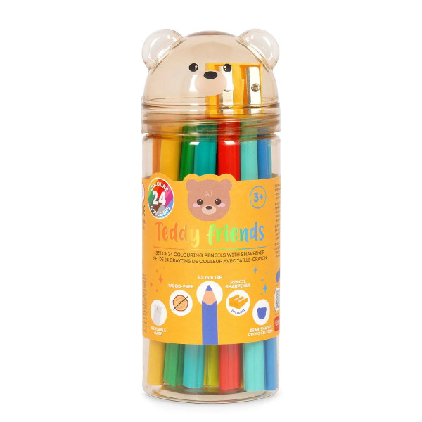 Legami Σετ 24 μολυβιών χρωματισμού με ξύστρα Teddy Friends