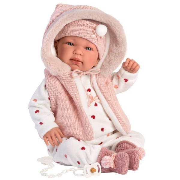 Κούκλα Llorens doll 44 cm Newborn Crying Tina with hood