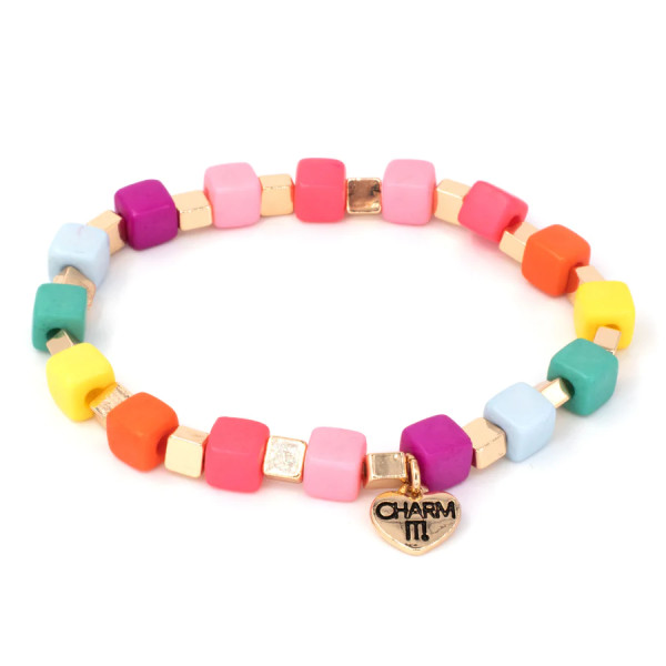 Charm It Gold Multi Cube Stretch Bead Bracelet