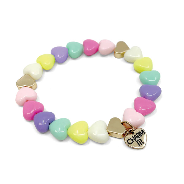 Charm It Gold Pastel Heart Stretch Bead Bracelet