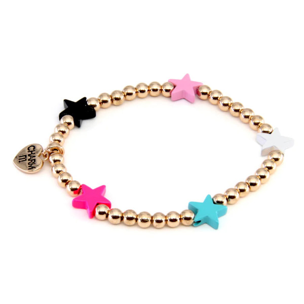 Charm It Gold Multi Star Stretch Bead Bracelet