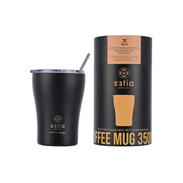 Estia Coffee Mug Save The Aegean Ποτήρι Θερμός με Καλαμάκι 350ml Midnight Black