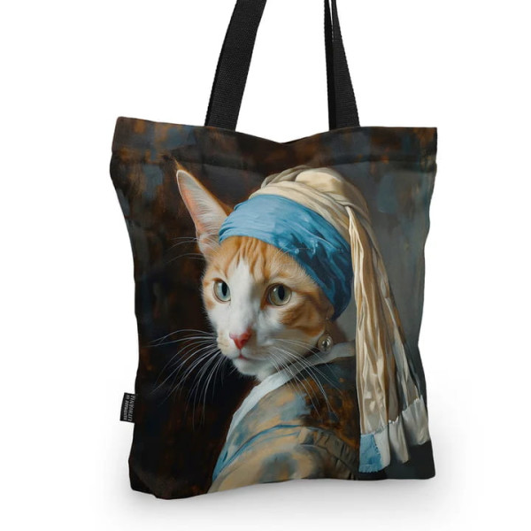 Pitex TOTE ΤΣΑΝΤΑ Cat with a Pearl earrings